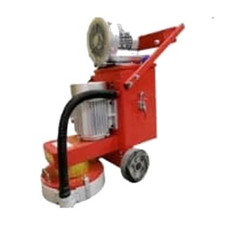 Red floor scarifier on wheels
